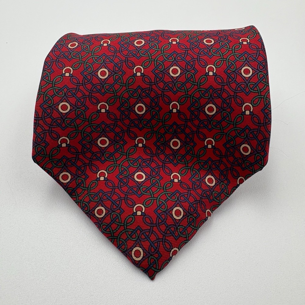 Christian Dior Monsieur Tie Red Geometric‎ Silk Vintage Necktie Made in USA